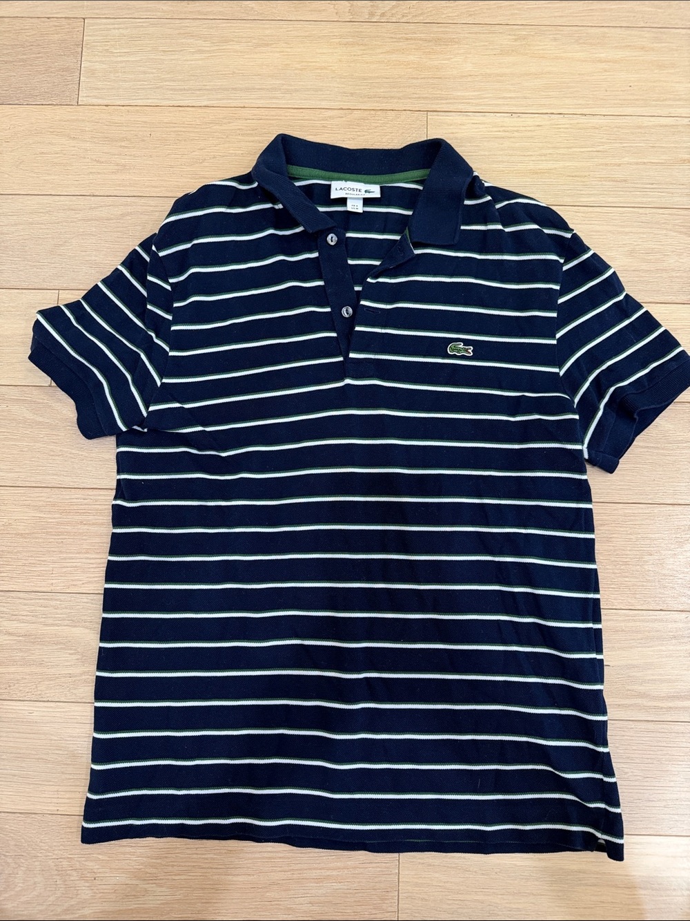 Lacoste Navy Polo wit Light Green Stripes NWOT Regular Fit M